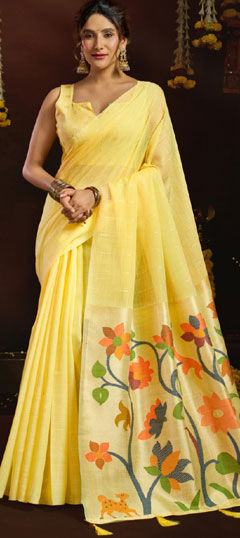 Yellow color Saree in Jacquard fabric with Weaving work