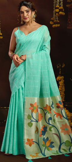 Blue color Saree in Jacquard fabric with Weaving work