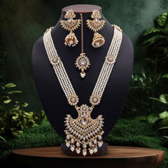 Gold Rodium Polish White and Off White color Necklace in Metal Alloy studded with Kundan, Pearl