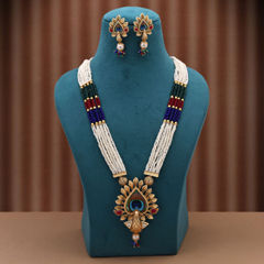 Gold Rodium Polish Multicolor color Necklace in Metal Alloy studded with Kundan, Pearl