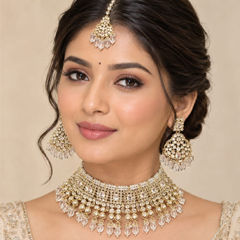 Gold Rodium Polish White and Off White color Necklace in Metal Alloy studded with CZ Diamond, Pearl