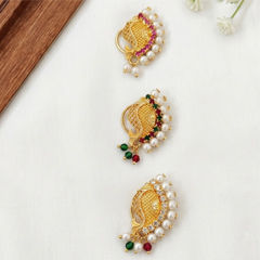 Gold Rodium Polish Multicolor color Nose Pin in Metal Alloy studded with Pearl