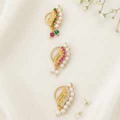Gold Rodium Polish Multicolor color Nose Pin in Metal Alloy studded with Pearl