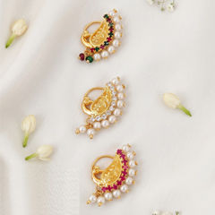 Gold Rodium Polish Multicolor color Nose Pin in Metal Alloy studded with Pearl