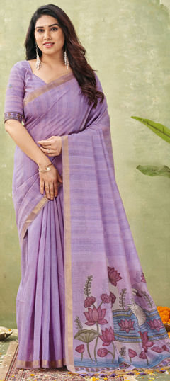 Purple and Violet color Saree in Cotton fabric with Weaving work