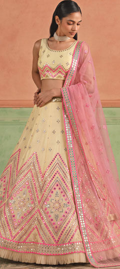 White and Off White color Lehenga in Organza Silk fabric with Embroidered, Foil Print, Mirror work