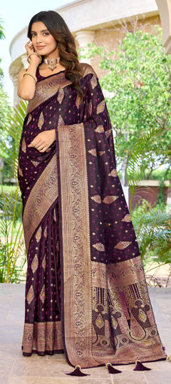 Purple and Violet color Saree in Banarasi Silk fabric with Weaving, Zari work