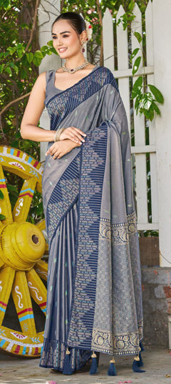 Black and Grey color Saree in Banarasi Silk fabric with Weaving, Zari work