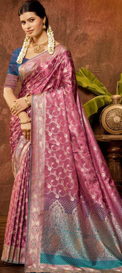Purple and Violet color Saree in Satin Silk fabric with Printed work