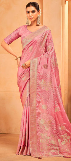Pink and Majenta color Saree in Silk fabric with Weaving, Zari work