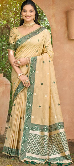 Green, White and Off White color Saree in Art Silk fabric with Printed work