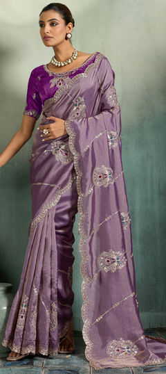 Purple and Violet color Saree in Silk fabric with Embroidered work