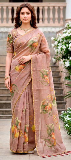Pink and Majenta color Saree in Cotton fabric with Aari work