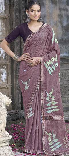 Purple and Violet color Saree in Silk fabric with Bugle Beads work