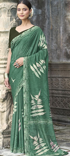 Green color Saree in Silk fabric with Bugle Beads work
