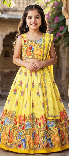 Yellow color Kids Lehenga in Viscose fabric with Printed work