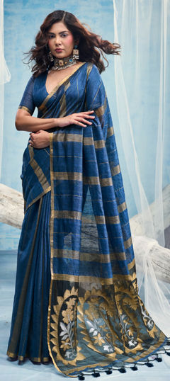 Blue color Saree in Cotton fabric with Weaving work