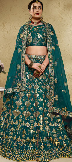 Green color Lehenga in Art Silk fabric with Embroidered, Sequence, Zari work