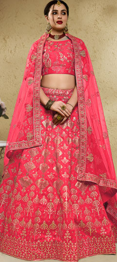 Pink and Majenta color Lehenga in Art Silk fabric with Embroidered, Sequence, Zari work
