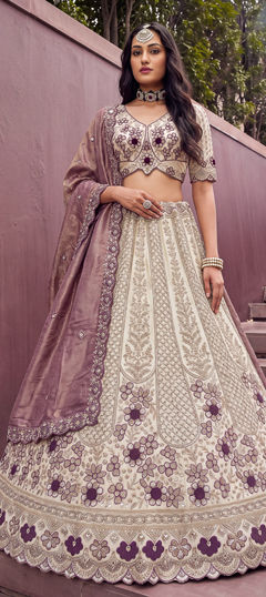Purple and Violet color Lehenga in Silk fabric with Embroidered, Sequence work