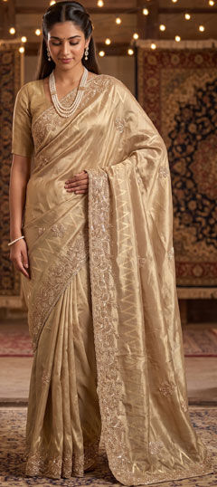 Pink and Majenta color Saree in Naylon Silk, Tissue fabric with Cut Dana, Sequence, Zardozi work