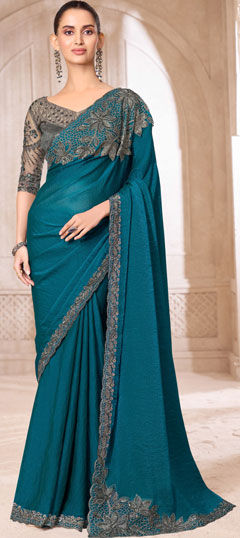 Blue color Saree in Chiffon fabric with Embroidered, Sequence work