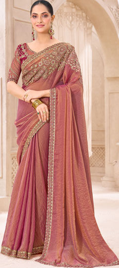 Pink and Majenta color Saree in Chiffon fabric with Embroidered, Sequence work