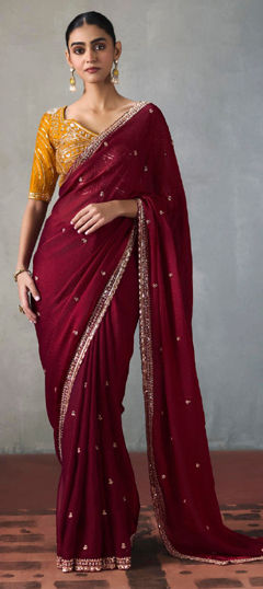 Pink and Majenta color Saree in Blended fabric with Cut Dana, Sequence, Thread work
