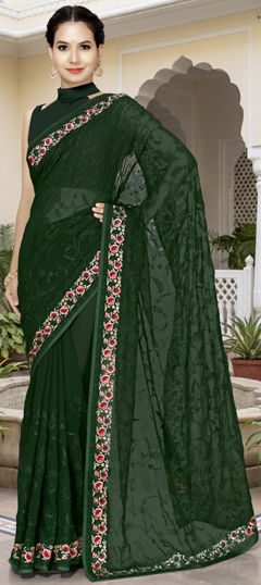 Green color Saree in Georgette fabric with Embroidered, Resham work
