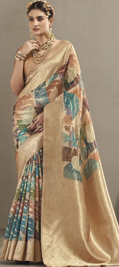 Multicolor color Saree in Polyester Silk fabric with Floral, Printed, Weaving work