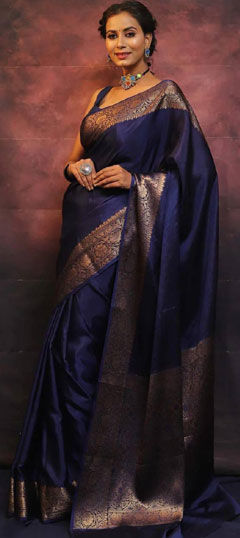 Blue color Saree in Art Silk fabric with Weaving work