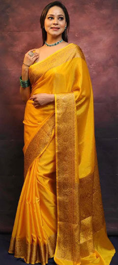 Yellow color Saree in Art Silk fabric with Weaving work