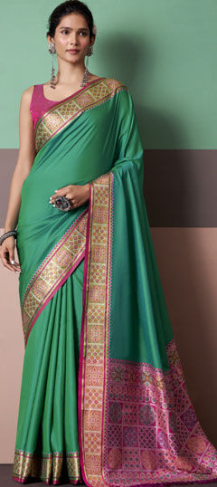 Green color Saree in Patola Silk fabric with Weaving work