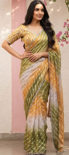 Multicolor color Saree in Silk fabric with Digital Print, Lace work