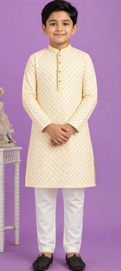 Yellow color Boys Kurta Pyjama in Cotton fabric with Digital Print work