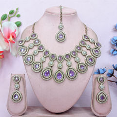 Gold Rodium Polish Purple and Violet color Necklace in Metal Alloy studded with CZ Diamond, Pearl