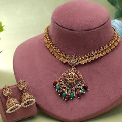 Gold Rodium Polish Multicolor color Necklace in Metal Alloy studded with CZ Diamond, Pearl