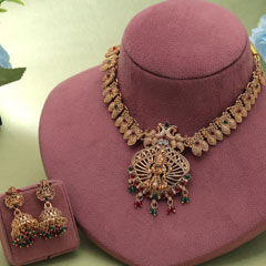 Gold Rodium Polish Gold color Necklace in Metal Alloy studded with CZ Diamond, Pearl