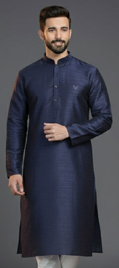 Blue color Kurta in Dupion Silk fabric with Embroidered work
