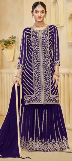 Purple and Violet color Salwar Kameez in Georgette fabric with Embroidered, Sequence work