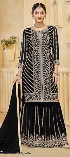 Black and Grey color Salwar Kameez in Georgette fabric with Embroidered, Sequence work