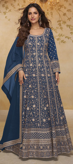 Blue color Gown in Georgette fabric with Embroidered work