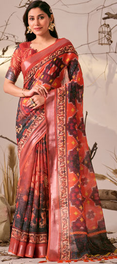 Multicolor color Saree in Linen fabric with Printed work