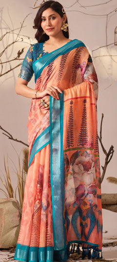 Multicolor color Saree in Linen fabric with Printed work