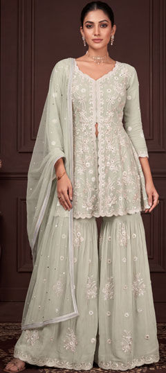 Green color Salwar Kameez in Georgette fabric with Embroidered, Sequence work