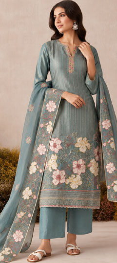 Black and Grey color Salwar Kameez in Shimmer fabric with Embroidered, Zari work