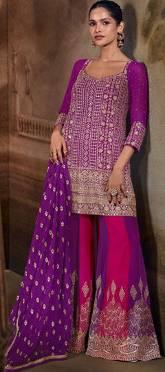 Purple and Violet color Salwar Kameez in Georgette fabric with Embroidered, Sequence work
