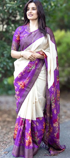 Purple and Violet color Saree in Linen fabric with Digital Print work