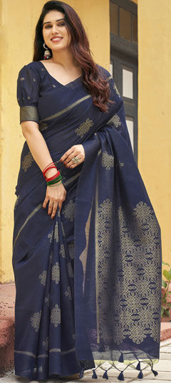 Blue color Saree in Raw Silk fabric with Weaving work