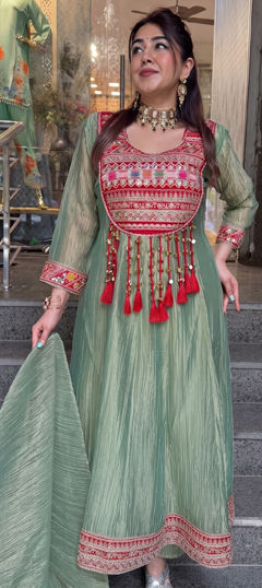Blue color Salwar Kameez in Crushed Silk fabric with Embroidered, Sequence work